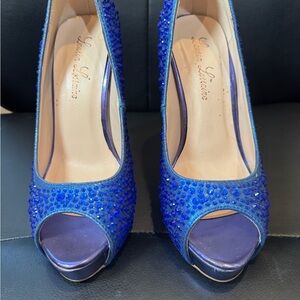 Lauren Lorraine Sparkling Sapphire Peep-Toe Heels US Size 7